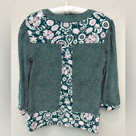 BODEN | Green Mixed Print Floral Polka Dot Print Blouse Viscose | Size 8 - Picture 4 of 7